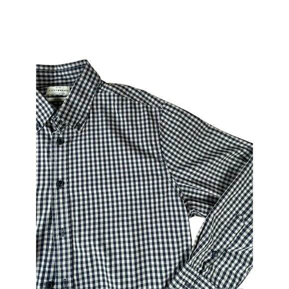 Lucky Brand Button Down Shirt Plaid Blue White Mens Sz L Slim Fit Cotton Classic - Picture 3 of 9